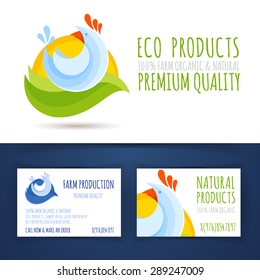 Farm eco production branding style template mockup with a set of stylish cards with domestic chicken logo and typography
