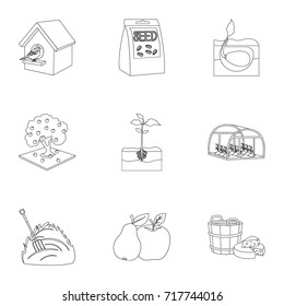 Farm, ecology, nature and other web icon in outline style. Soil, manure, plot, icons in set collection.
