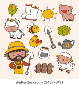 Farm Element Collection in Cartoon Style