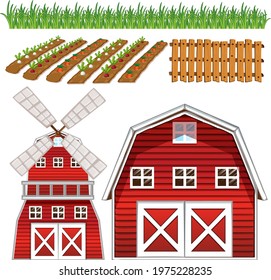 Farm element set isolated on white background illustration