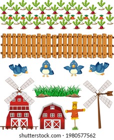 Farm element set isolated on white background illustration