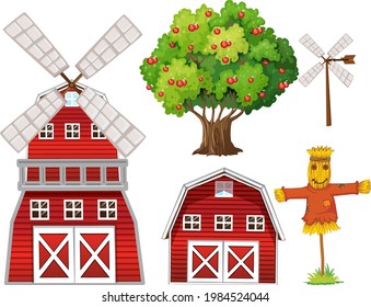 Farm element set isolated on white background illustration