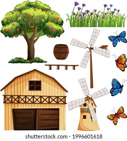 Elemento de granja aislado en la ilustración de fondo blanco