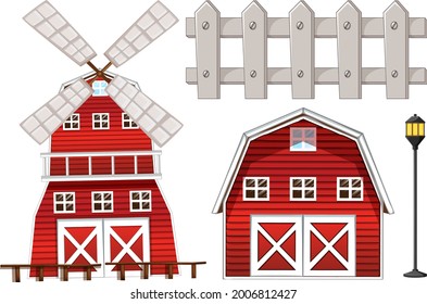 Farm element set isolated on white background illustration