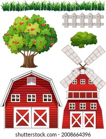 Farm element set isolated on white background illustration