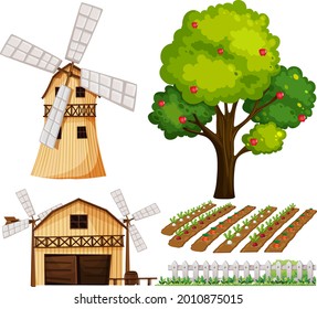 Farm element set isolated on white background illustration