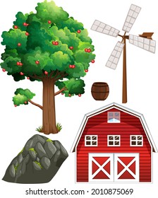 Farm element set isolated on white background illustration