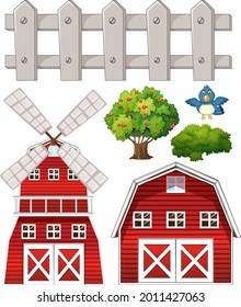 Farm element set isolated on white background illustration