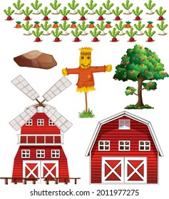 Farm element set isolated on white background illustration