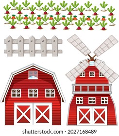 Farm element set isolated on white background illustration