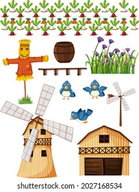 Farm element set isolated on white background illustration
