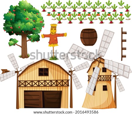 Farm element set isolated on white background illustration