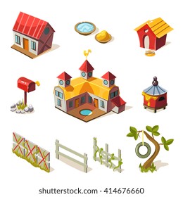 Farm Elements Collection Simplified Cute Illustration In Childish Colorful Flat Vector Design Isolated On White Background 