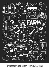 Farm elements doodles hand drawn line icon,eps10
