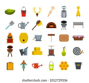 Farm elements icon set. Flat set of farm elements vector icons for web design isolated on white background