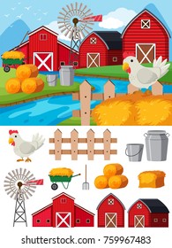 Elementos de granja y escena en la ilustración diurna