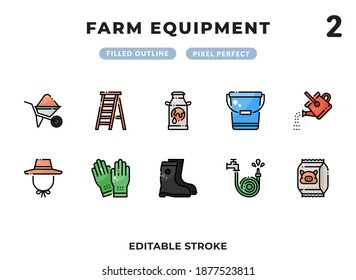 Farm Equipment Filled Icons Pack for UI. Editable Stroke. Pixel perfect thin line vector icon set for web design and website application.
