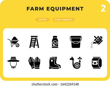 Farm Equipment Glyph Icons Pack for UI. Pixel perfect thin line vector icon set for web design and website application.
