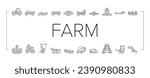 Farm Equipment And Transport Icons Set Vector. Baler And Manure Spreader, Hydroponic And Transplanter Machinery Farm Equipment Line. Tractor And Truck Farmland Car Black Contour Illustrations