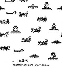 Farm Equipment And Transport Vector Seamless Pattern Thin Line Illustration