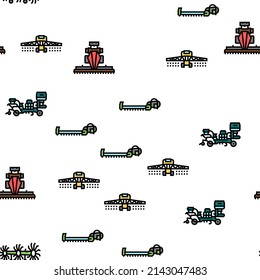 Farm Equipment And Transport Vector Seamless Pattern Thin Line Illustration