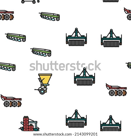 Farm Equipment And Transport Vector Seamless Pattern Thin Line Illustration