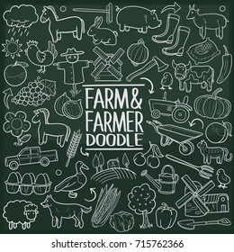 Farm and Farmer Doodle Icon Chalkboard Sketch Hand Made Vector Art