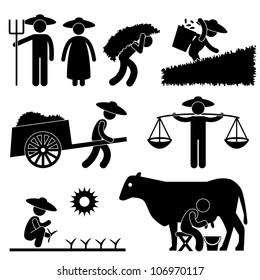 Farm Farmer Worker Farming Countryside Village Agriculture Icon Symbol Sign Pictogram