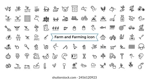 Farm and Farming, Agriculture line web icon set. Contains related to Greenhouse, Haystack, Harvest and more. Outline icons collection. Icon collection. Editable vector icon and illustration..