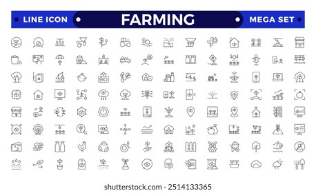 Farm, Farming, Agriculture Outline web icon set. Contains such Icons as Greenhouse, Haystack, Harvest and more. Outline icons collection. 
