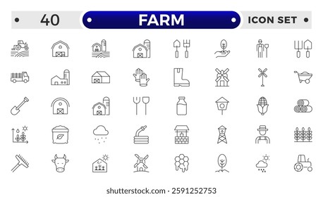 Farm, Farming, Agriculture  outline web icon set. Contains such Icons as Greenhouse, Haystack, Harvest and more. Outline icons collection. 
