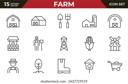 Farm, Farming, Agriculture outline web icon set. Contains such Icons as Greenhouse, Haystack, Harvest and more. Outline icons collection.