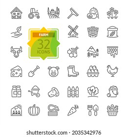 Farm, Farming, Agriculture - Thin Line Web Icon Set. Contains Such Icons As Greenhouse, Haystack, Harvest And More. Outline Icons Collection. Simple Vector Illustration.