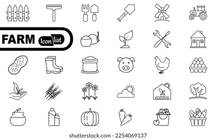 Farm, Farming, Agriculture - thin line web icon set. Contains such Icons as Greenhouse, Haystack, Harvest and more. Outline icons collection. Simple vector illustration.
