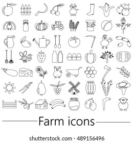 farm and farming big simple outline icons set vector eps10