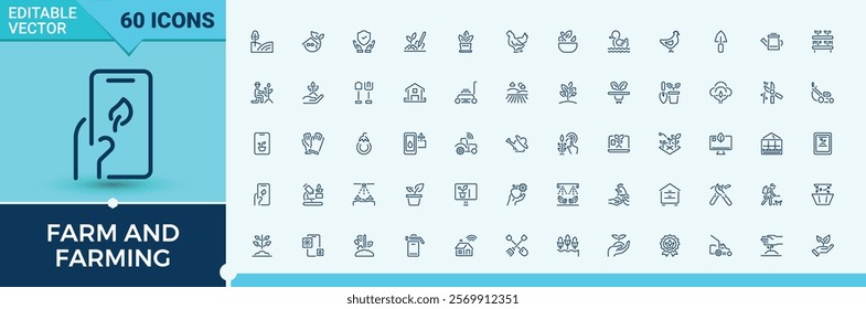 Farm And Farming minimal icon set. Contains such icons as man, pig, elements, ecology, plant, windmill and more. Thin outline icons pack. Editable vector icon and illustration.