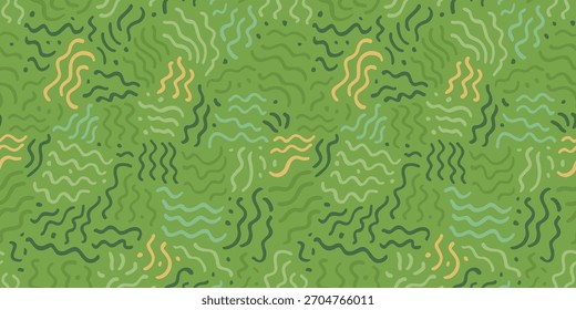 Campo de la granja patrón sin fisuras abstracto. Textura verde del paisaje agrícola de la Toscana. Patrón de viñedo francés. Vector línea orgánica patchwork arroz y fondo de viñedo. Telón de fondo de la naturaleza mínima