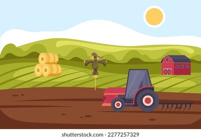 Farm field agriculture land country farmer concept. Vector graphic design illustration