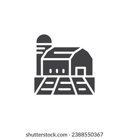 Farm field and hangar warehouse vector icon. filled flat sign for mobile concept and web design. Farm barn and silo glyph icon. Agriculture symbol, logo illustration. Vector graphics