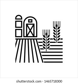 Farm Field Icon, Barn, Farmland Agriculture Icon Vector Art Illustration