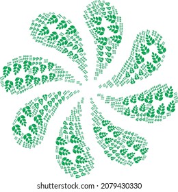 Farm field icon explosion abstract flower salute shape. Flower twirl composed using scattered farm field symbols.