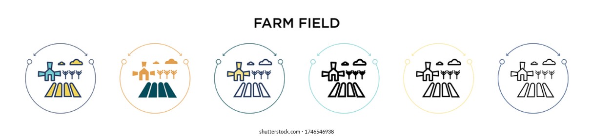 Farm field icon in filled, thin line, outline and stroke style. Vector illustration of two colored and black farm field vector icons designs can be used for mobile, ui, web