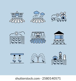 Farm Field isolated icon set. Agriculture irrigation sign. Graph symbol for your web site design, logo, app, UI. Vector illustration, EPS10