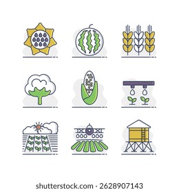 Conjunto de ícones isolados do Campo do Farm. Sinal de agricultura. Símbolo gráfico para o design, logotipo, aplicativo, interface do usuário do seu site. Ilustração vetorial, EPS10