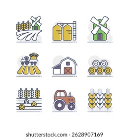 Farm Field isolated icon set. Agriculture sign. Graph symbol for your web site design, logo, app, UI. Vector illustration, EPS10