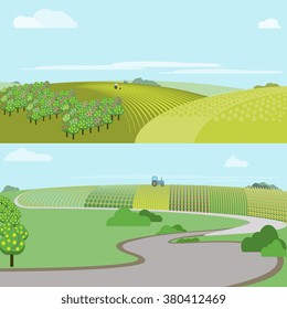 Farm field and farm landscape vector illustration