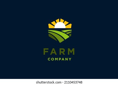 Farm field logo design vector illustration.