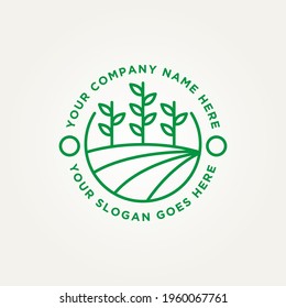 farm field minimalist line art badge logo template vector illustration design. simple modern harvest, farming, agriculture emblem logo concept
