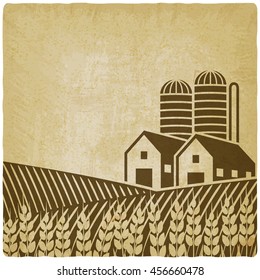 farm in field old background. vector illustration - eps 10