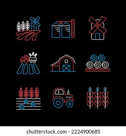 Farm Field on black background icon. Agriculture sign. Graph symbol for web site design, logo, app, UI. Vector illustration, EPS10